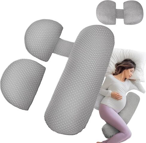 Pregnancy Wedge Pillow for Sleeping, Adjustable Soft Pregnancy Body Pillow | Maternity Pillow for Side Sleepers，Supports Back Belly Hip, Ideal for Pregnant, Bamboo Rayon Removable Cover, Grey in Kuwait