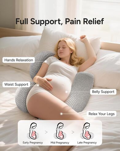 Pregnancy Wedge Pillow for Sleeping, Adjustable Soft Pregnancy Body Pillow | Maternity Pillow for Side Sleepers，Supports Back Belly Hip, Ideal for Pregnant, Bamboo Rayon Removable Cover, Grey in Kuwait