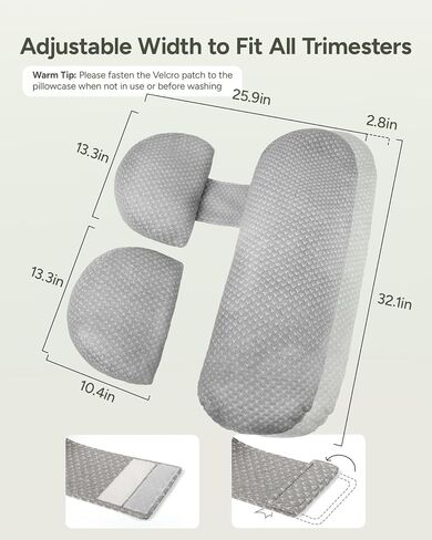 Pregnancy Wedge Pillow for Sleeping, Adjustable Soft Pregnancy Body Pillow | Maternity Pillow for Side Sleepers，Supports Back Belly Hip, Ideal for Pregnant, Bamboo Rayon Removable Cover, Grey in Kuwait