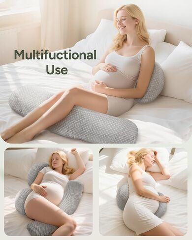 Pregnancy Wedge Pillow for Sleeping, Adjustable Soft Pregnancy Body Pillow | Maternity Pillow for Side Sleepers，Supports Back Belly Hip, Ideal for Pregnant, Bamboo Rayon Removable Cover, Grey in Kuwait