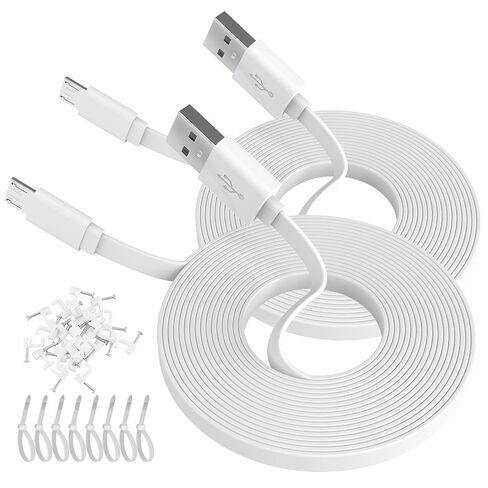 2-Pack 30ft Flat Micro USB Cable, Charging and Data Sync, 9M Micro USB Cord for WyzeCam, Wyze Cam Pan, WYZE Cam OG, NestCam Indoor, Blink and More Home Security Cameras-White in Kuwait