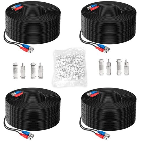 4×200 Feet Video Power Cable BNC Extension Outdoor Wired Surveillance Camera All-in-One Cables for CCTV Security Cameras DVR System with 4xBNC Connectors and 4xRCA Adapters, White in Kuwait