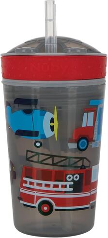 Nuby All in One Snack Bowl and No Spill Soft Straw Cup - 2 Pack Aqua Monsters & Grey Cars - Snack N' Sip, Holds: 4.5 oz Container with Lid and 9 oz/ 270 ml Straw Cup (12 Months +) in Kuwait