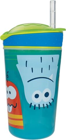 Nuby All in One Snack Bowl and No Spill Soft Straw Cup - 2 Pack Aqua Monsters & Grey Cars - Snack N' Sip, Holds: 4.5 oz Container with Lid and 9 oz/ 270 ml Straw Cup (12 Months +) in Kuwait