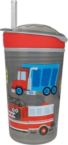 Nuby All in One Snack Bowl and No Spill Soft Straw Cup - 2 Pack Aqua Monsters & Grey Cars - Snack N' Sip, Holds: 4.5 oz Container with Lid and 9 oz/ 270 ml Straw Cup (12 Months +) in Kuwait