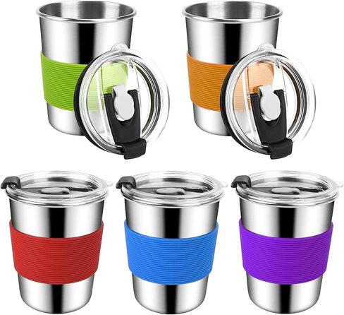 ShineMe 8oz Small Kids Cups Spill Proof, 5pack Stainless Steel Sippy Cups with Lids and Silicone Sleeves, Reusable Toddler Cup for Hot and Cold Drinks, BPA Free Snack Cup Apply for Indoor/Outdoor in Kuwait