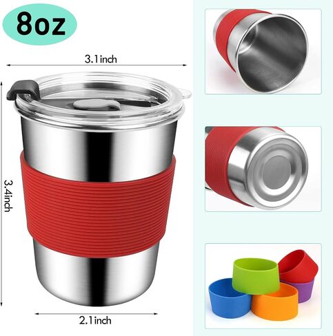 ShineMe 8oz Small Kids Cups Spill Proof, 5pack Stainless Steel Sippy Cups with Lids and Silicone Sleeves, Reusable Toddler Cup for Hot and Cold Drinks, BPA Free Snack Cup Apply for Indoor/Outdoor in Kuwait