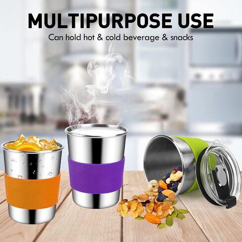 ShineMe 8oz Small Kids Cups Spill Proof, 5pack Stainless Steel Sippy Cups with Lids and Silicone Sleeves, Reusable Toddler Cup for Hot and Cold Drinks, BPA Free Snack Cup Apply for Indoor/Outdoor in Kuwait
