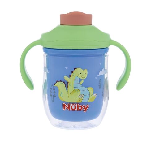 Nuby 2-in-1 Insulated Toddler Cup with 360° Weighted Straw & Hard Spout - 7 oz - Leak-Resistant with Easy Grip Handles - 4+ Months - Submarine in Kuwait