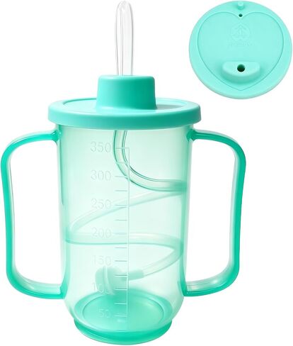 1PC Water Cup Sippy Cups with Long Straw for Elderly, 12oz Spill-Proof Drinking Cup with Silicone Lid for Seniors and Adults, Adult Sippy Cups for Patients, Disabled, Maternity in Kuwait