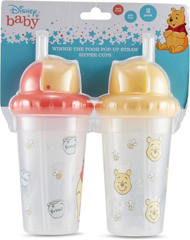 Disney Toddler Sippy Cups for Boys and Girls | 10 Ounce Sippy Cup Pack of Two with Straw and Lid | Durable Leak Proof Travel Water Bottle for Toddlers in Kuwait