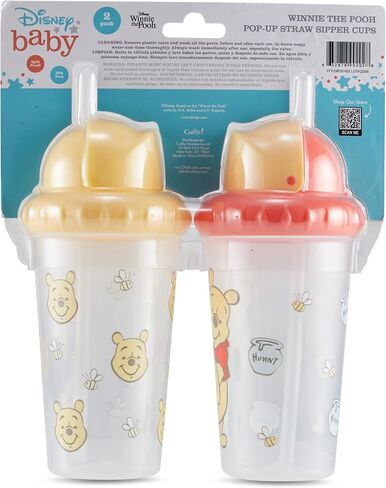 Disney Toddler Sippy Cups for Boys and Girls | 10 Ounce Sippy Cup Pack of Two with Straw and Lid | Durable Leak Proof Travel Water Bottle for Toddlers in Kuwait