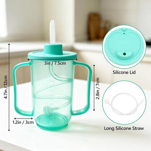 1PC Water Cup Sippy Cups with Long Straw for Elderly, 12oz Spill-Proof Drinking Cup with Silicone Lid for Seniors and Adults, Adult Sippy Cups for Patients, Disabled, Maternity in Kuwait