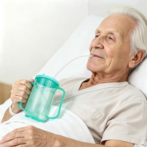 1PC Water Cup Sippy Cups with Long Straw for Elderly, 12oz Spill-Proof Drinking Cup with Silicone Lid for Seniors and Adults, Adult Sippy Cups for Patients, Disabled, Maternity in Kuwait