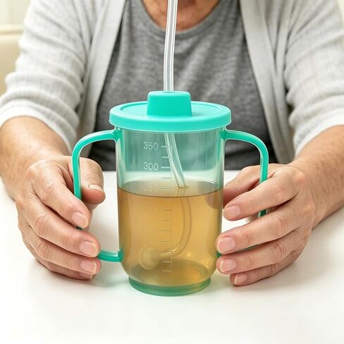 1PC Water Cup Sippy Cups with Long Straw for Elderly, 12oz Spill-Proof Drinking Cup with Silicone Lid for Seniors and Adults, Adult Sippy Cups for Patients, Disabled, Maternity in Kuwait