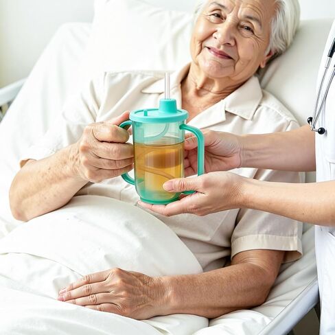 1PC Water Cup Sippy Cups with Long Straw for Elderly, 12oz Spill-Proof Drinking Cup with Silicone Lid for Seniors and Adults, Adult Sippy Cups for Patients, Disabled, Maternity in Kuwait