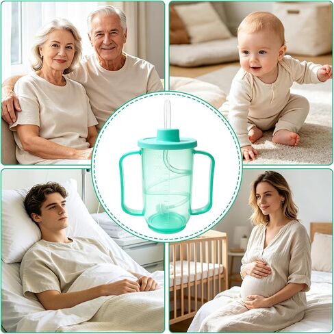 1PC Water Cup Sippy Cups with Long Straw for Elderly, 12oz Spill-Proof Drinking Cup with Silicone Lid for Seniors and Adults, Adult Sippy Cups for Patients, Disabled, Maternity in Kuwait