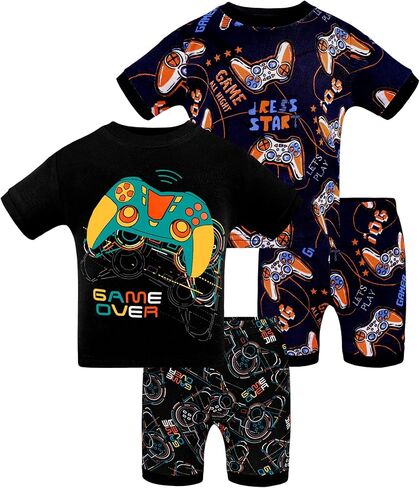 DAUGHTER QUEEN Boys Summer Pajamas Set 100% Cotton 4 Pieces Sleepwear Size 18 Months-12 Years in Kuwait
