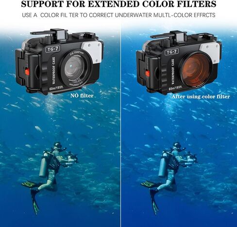 60m/195ft Professional Underwater Camera Scuba Case Waterproof Diving Housing for Om System tg7 Olympus Tough TG-7 tg7 - Black in Kuwait