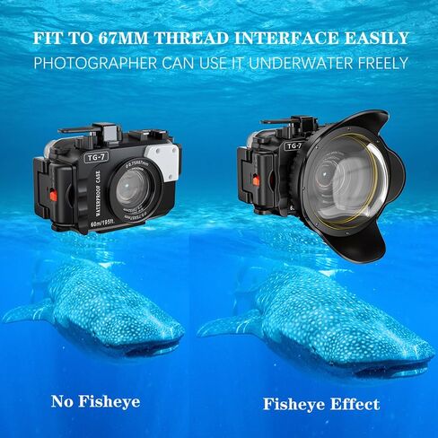 60m/195ft Professional Underwater Camera Scuba Case Waterproof Diving Housing for Om System tg7 Olympus Tough TG-7 tg7 - Black in Kuwait