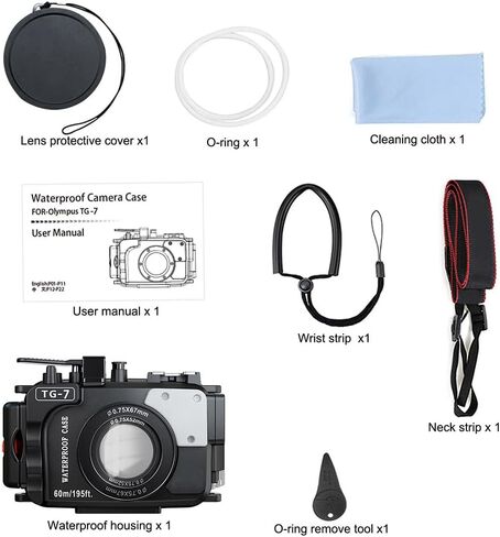 60m/195ft Professional Underwater Camera Scuba Case Waterproof Diving Housing for Om System tg7 Olympus Tough TG-7 tg7 - Black in Kuwait