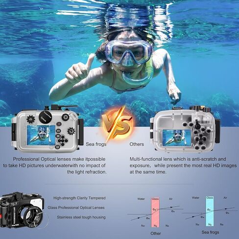 Sea frogs Camera Housing Compatible with Olympus TG-7 | with Singal Lamp and Red Filter, Waterproof IPX8 Rated, 60m/196ft Depth Protection TG7 Underwater Camera Case (White) in Kuwait
