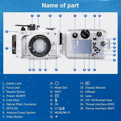 Sea frogs Camera Housing Compatible with Olympus TG-7 | with Singal Lamp and Red Filter, Waterproof IPX8 Rated, 60m/196ft Depth Protection TG7 Underwater Camera Case (White) in Kuwait