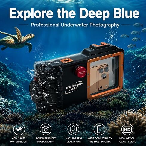 AICase Professional Diving Phone Case 147ft/45m for Diving Swimming Snorkeling,Access Camera Controls Waterproof Housing for Photo & Video for iPhone/Samsung Galaxy/xiaomi/Google Pixel and Most Phones in Kuwait
