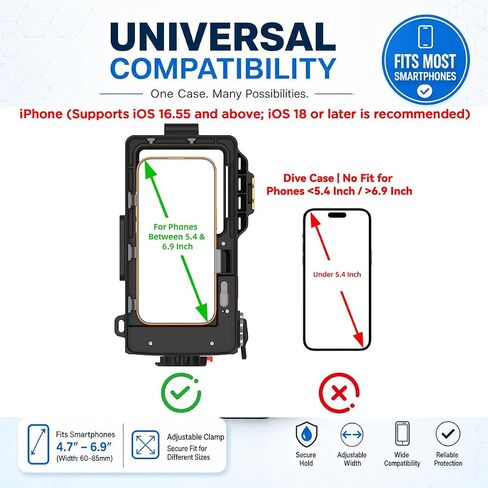 AICase Professional Diving Phone Case 147ft/45m for Diving Swimming Snorkeling,Access Camera Controls Waterproof Housing for Photo & Video for iPhone/Samsung Galaxy/xiaomi/Google Pixel and Most Phones in Kuwait