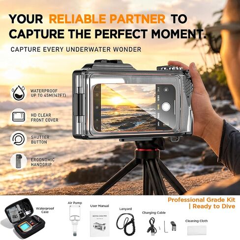 AICase Professional Diving Phone Case 147ft/45m for Diving Swimming Snorkeling,Access Camera Controls Waterproof Housing for Photo & Video for iPhone/Samsung Galaxy/xiaomi/Google Pixel and Most Phones in Kuwait