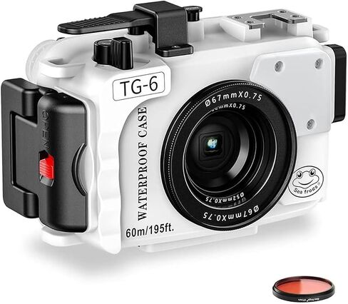 Sea frogs Camera Housing Compatible with Olympus TG-6, with Red Filter | Waterproof IPX8 Rated, 60m/196ft Depth Protection TG6 Underwater Camera Case (Black) in Saudi Arabia