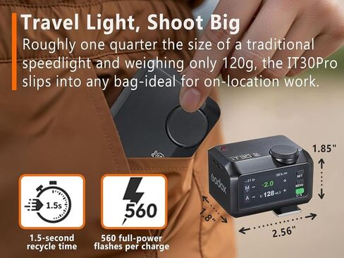 Godox iT30 pro N TTL Mini Flash iT30Pro N for Nikon - TTL Auto-Exposure, HSS 1/8000 Seconds, 2.4G Wireless Xsystem, 2.8" Full-Color Touchscreen, Lithium Battery in Saudi Arabia