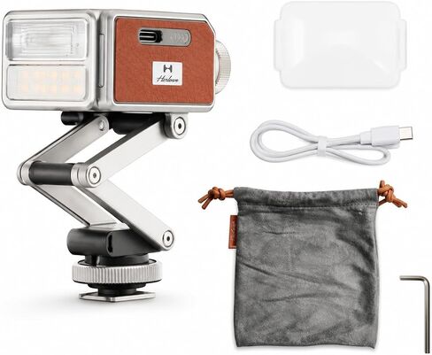 Harlowe Pocket Flash Compact Camera Flash & On-Camera LED Light, GN12 Flash + 4W Boost, CRI 96, 2700K–6500K, Z-Axis Bracket, 1/4" Thread, for DSLR Mirrorless (Brown, Standard Kit) in Kuwait