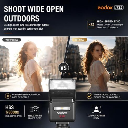 Godox IT32 TTL Camera Flash,2.4G Wireless,HSS 1/8000s,GN18,LED Modeling Lamp,Colorful Touch Screen,Rotatable Flash Head in Kuwait