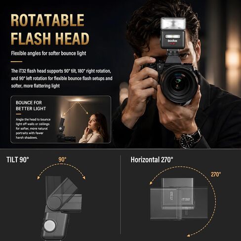 Godox IT32 TTL Camera Flash,2.4G Wireless,HSS 1/8000s,GN18,LED Modeling Lamp,Colorful Touch Screen,Rotatable Flash Head in Kuwait