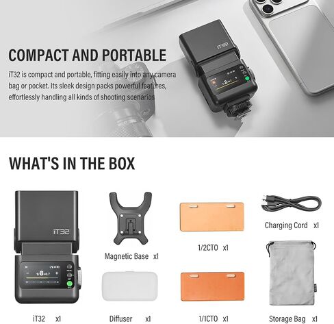 Godox IT32 TTL Camera Flash,2.4G Wireless,HSS 1/8000s,GN18,LED Modeling Lamp,Colorful Touch Screen,Rotatable Flash Head in Kuwait