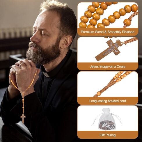 120 Set Wooden Rosary Beads Bulk Wood Catholic Rosaries Jesus Holy Cross First Communion Wood Carved Rosary with Organza Bags Religious Rosaries Catholic Baptism Church Present for Men Women Supplies in Kuwait