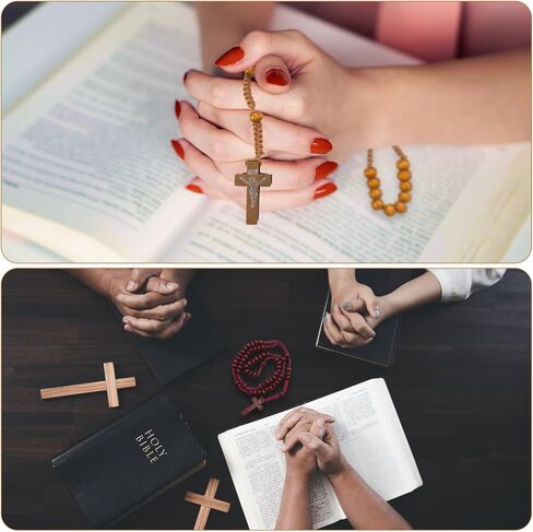120 Set Wooden Rosary Beads Bulk Wood Catholic Rosaries Jesus Holy Cross First Communion Wood Carved Rosary with Organza Bags Religious Rosaries Catholic Baptism Church Present for Men Women Supplies in Kuwait