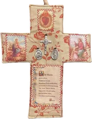 Zimrtvnt Handmade Catholic Cross Prayer Pouch – Hand Stitched Fabric Crucifix with Sacred Heart Images, Rosary & Medal Holder, Christian Devotional Gift for Prayer and Faith (B) in Kuwait