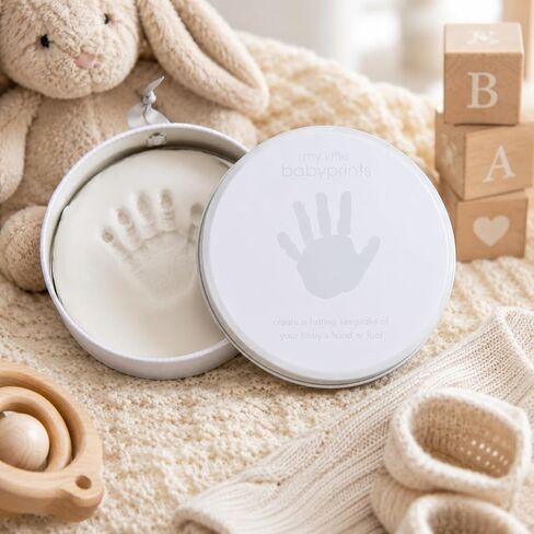 Pearhead My Little Prints Babyprints Keepsake Tin Kit, Baby Girl or Boy Gender Neutral Baby Handprint Footprint Impression, Gray in Kuwait
