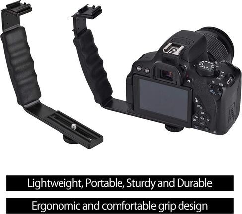 Tbest Camera Flash L Bracket Dual Hot Shoes Holder Mount Adapter for DSLR Mirrorless Cameras Aluminum Alloy Black 11cm 13cm in Kuwait