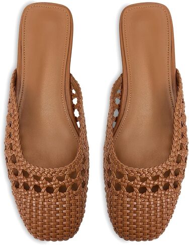 Woven Mules for Women Mesh Closed Square Toe Mule Flats Slip On Sandals Comfortable Summer Casual Slides Shoes in Kuwait
