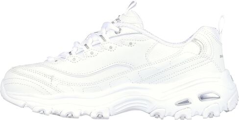 Skechers Sport Women's D'Lites Fresh Start Memory Foam Lace-up Sneaker,White Silver,6.5 W US in Kuwait