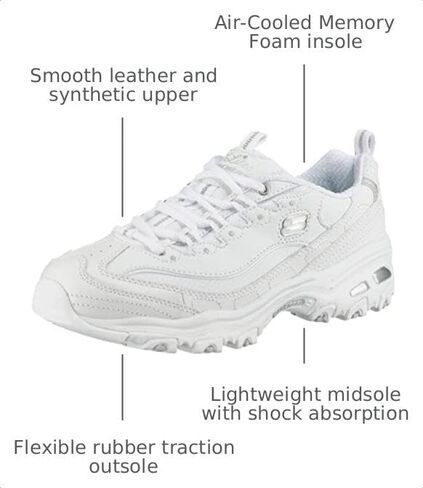 Skechers Sport Women's D'Lites Fresh Start Memory Foam Lace-up Sneaker,White Silver,6.5 W US in Kuwait