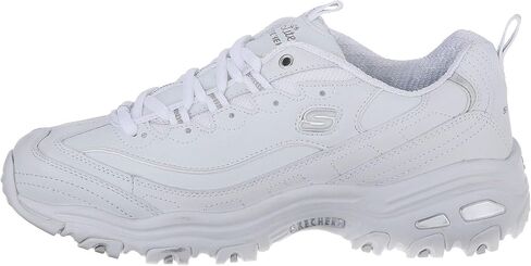 Skechers Sport Women's D'Lites Fresh Start Memory Foam Lace-up Sneaker,White Silver,6.5 W US in Kuwait