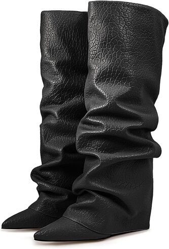 Roimaash Chunky High Heels Fold Over Boots For Women in Kuwait