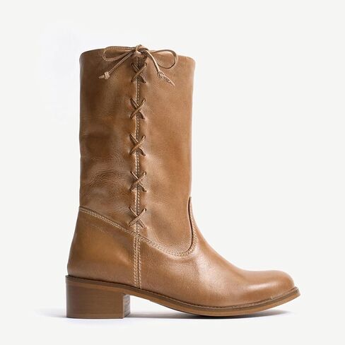 Mid Calf Boots for Women Wide Lace up Chunky Blcok Low Heel Booties Comfortable Round Toe Retro Fall Winter Boot in Kuwait