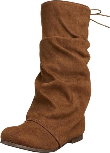 MissHeel Hidden Wegde Heel Slouchy Boots Lace Up Mid Calf Booties in Kuwait
