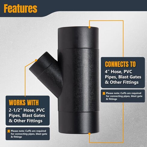 POWERTEC 70190V 4-Inch by 2-1/2-Inch Y-Fitting Dust Collection Hose Connector, 1 PK in Kuwait