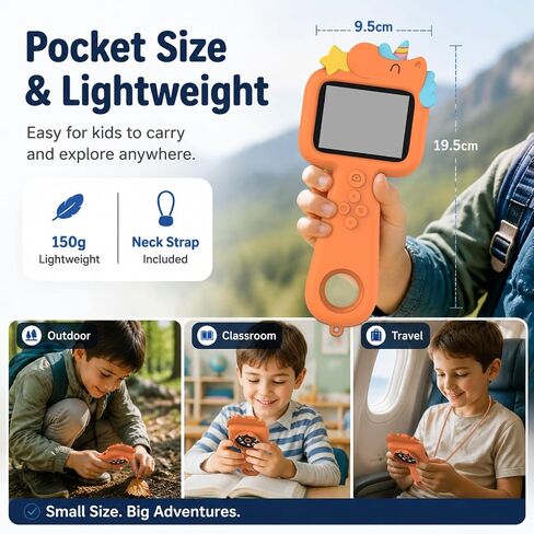 Kids Microscope Digital Magnifying Glass: STEM Toy Science Gift Ages 4-12 | 2.4" IPS screen, 600X magnification, 8X digital zoom and 8 adjustable LEDs; handheld science explorer for boys and girls in Kuwait